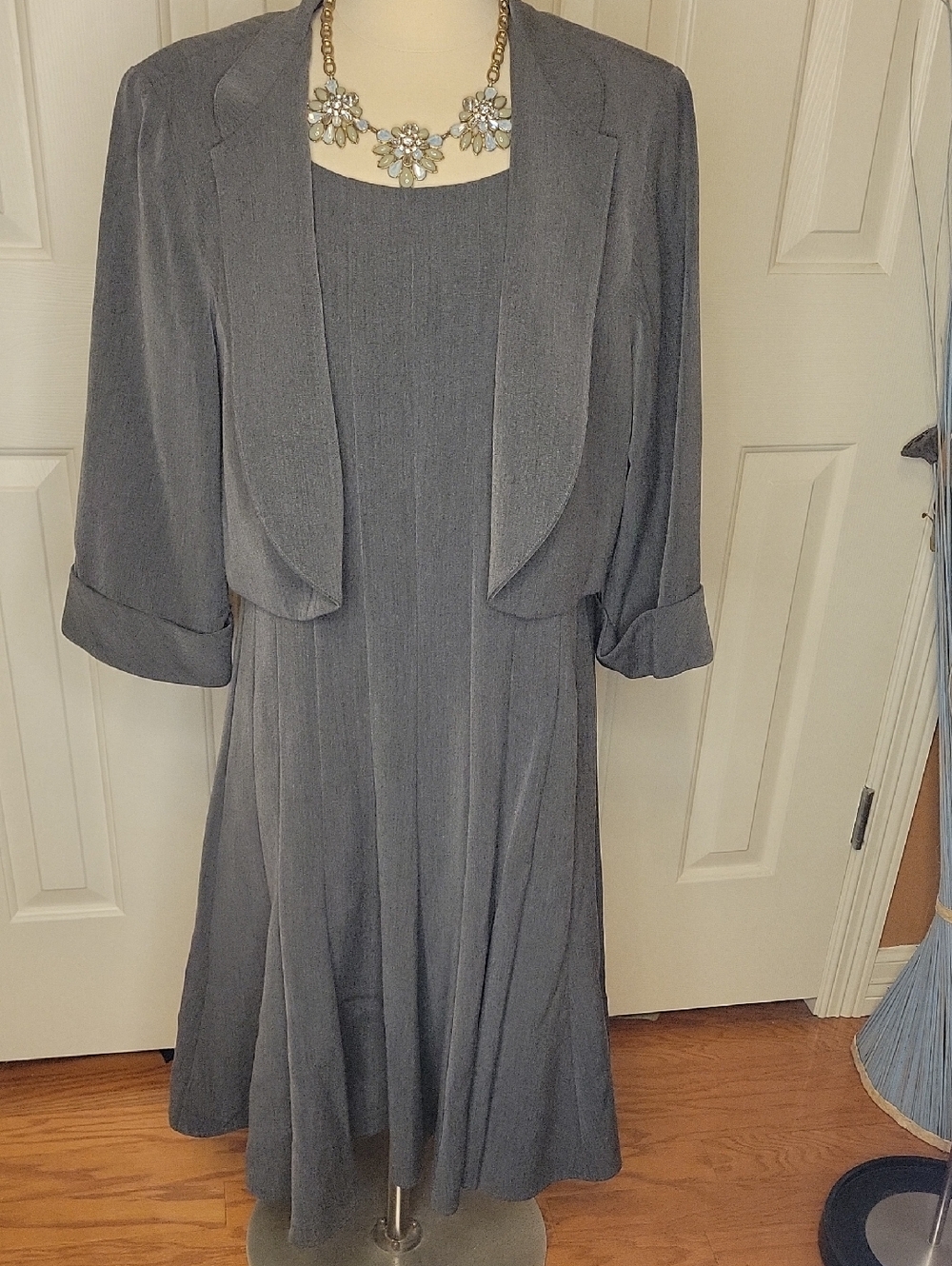 R&M Richards Charcoal Gray Midi Dress with Matching Jacket